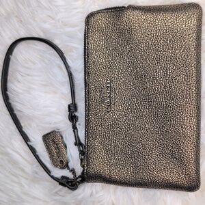 COACH Shimmering Gold & Black Wristlet, Zipper Closure & 2 Slip Pockets Inside